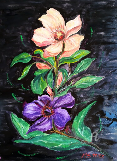 Картина под названием "Flower motif - Insp…" - Marija Sviličić, Подлинное произведение искусства, Акварель