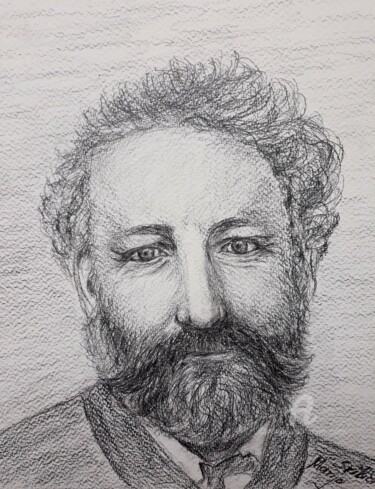 Tekening getiteld "Portret Jules Verne…" door Marija Sviličić, Origineel Kunstwerk, Potlood