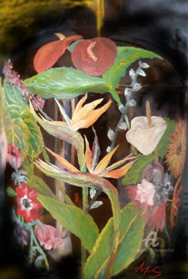 "cvjetni-motiv-ulje-…" başlıklı Tablo Marija Sviličić tarafından, Orijinal sanat, Petrol
