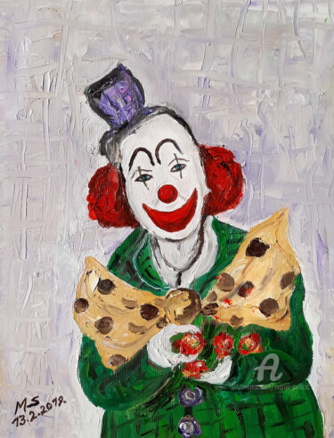 Painting titled "Portrait - Clown, I…" by Marija Sviličić, Original Artwork, Oil