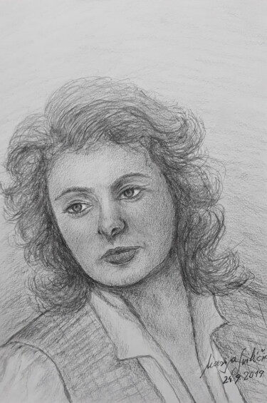 Dessin intitulée "Ingrid Bergman, por…" par Marija Sviličić, Œuvre d'art originale, Crayon