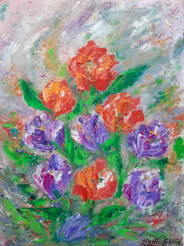 Malerei mit dem Titel "Flower  Tulipe - Pa…" von Marija Sviličić, Original-Kunstwerk, Öl