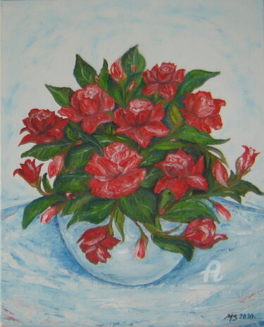 Картина под названием "Flower motifs - Ros…" - Marija Sviličić, Подлинное произведение искусства, Масло