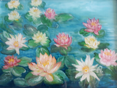 Pintura titulada "Flower motif - Lotu…" por Marija Sviličić, Obra de arte original, Oleo