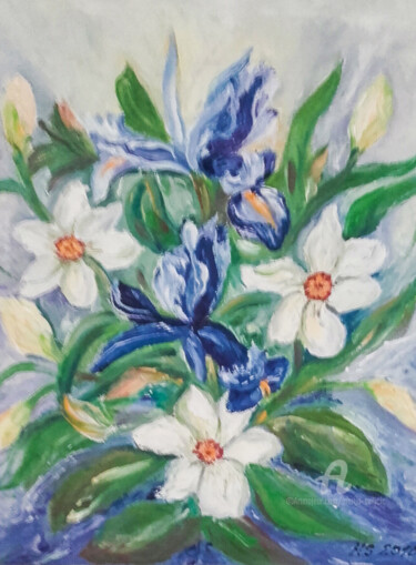 Painting titled "Springs flowers - O…" by Marija Sviličić, Original Artwork, Oil