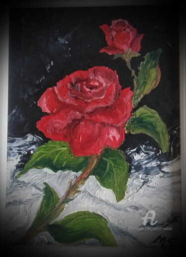 Pintura titulada "Flower motif - Red…" por Marija Sviličić, Obra de arte original, Oleo
