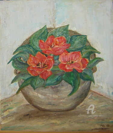 Pintura titulada "Flower motif - Tuli…" por Marija Sviličić, Obra de arte original, Oleo
