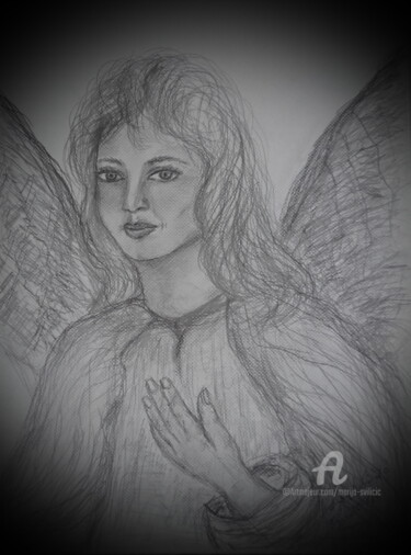 Dessin intitulée "Drawing Angel - Ins…" par Marija Sviličić, Œuvre d'art originale, Crayon