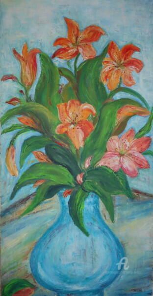 Malerei mit dem Titel "Flower motif - Lili…" von Marija Sviličić, Original-Kunstwerk, Öl
