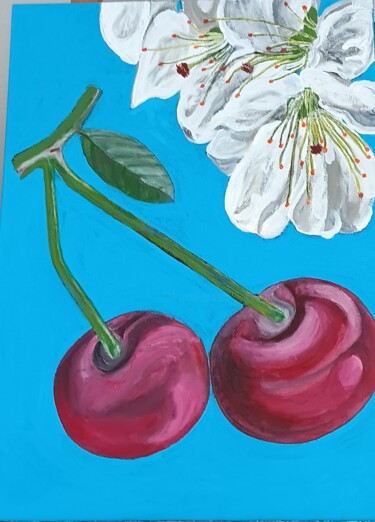 Malerei mit dem Titel "Kirschen" von Marija Weiß, Original-Kunstwerk, Acryl
