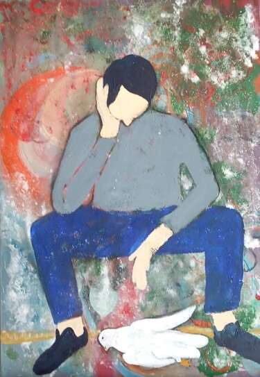 Malerei mit dem Titel "Friedenstaube ist t…" von Marija Weiß, Original-Kunstwerk, Acryl