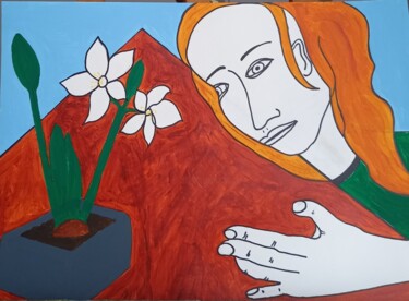 Pittura intitolato "Frau mit Amarylis" da Marija Weiß, Opera d'arte originale, Acrilico