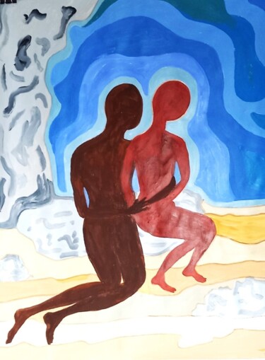 Malerei mit dem Titel "Liebespaar am Strand" von Marija Weiß, Original-Kunstwerk, Acryl