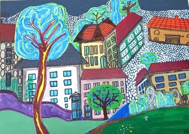 Malerei mit dem Titel "Stadt" von Marija Weiß, Original-Kunstwerk, Acryl
