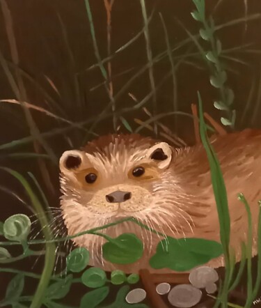 Painting titled "Otter im Grass" by Marija Weiß, Original Artwork, Acrylic