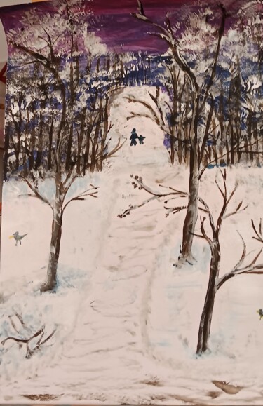 Картина под названием "Spazieren im Schnee" - Marija Weiß, Подлинное произведение искусства, Акрил