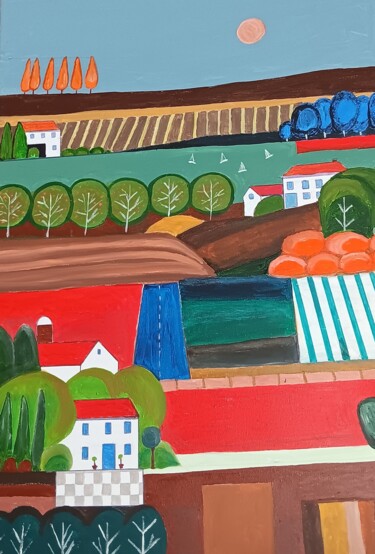 Schilderij getiteld "Bauernland (nach Gr…" door Marija Weiß, Origineel Kunstwerk, Acryl