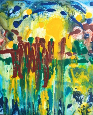 Painting titled "Gruppe Männer" by Marija Weiß, Original Artwork, Acrylic