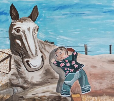 Malerei mit dem Titel "Kleiner Mongole mit…" von Marija Weiß, Original-Kunstwerk, Acryl