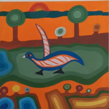 Malerei mit dem Titel "Vogel im Feld" von Marija Weiß, Original-Kunstwerk, Acryl