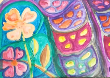 Malerei mit dem Titel "Mit den Blumen unte…" von Marija Weiß, Original-Kunstwerk, Acryl