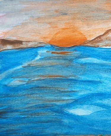 Schilderij getiteld "Sonne am Meer" door Marija Weiß, Origineel Kunstwerk, Acryl