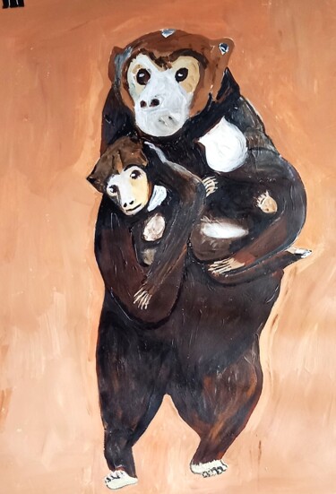 Malerei mit dem Titel "Bärenmutter mit kle…" von Marija Weiß, Original-Kunstwerk, Acryl