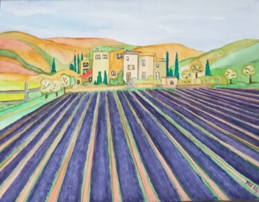 Malerei mit dem Titel "Lavendelfeld in Fra…" von Marija Weiß, Original-Kunstwerk, Acryl