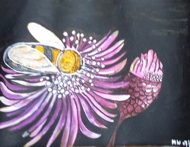 Malerei mit dem Titel "Blume mit Biene" von Marija Weiß, Original-Kunstwerk, Acryl