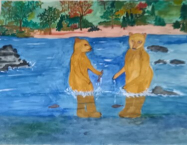 Картина под названием "Zwei Bären auf Alas…" - Marija Weiß, Подлинное произведение искусства, Акрил