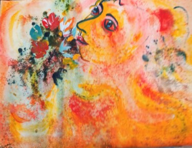 Malerei mit dem Titel "Frau riecht die Blu…" von Marija Weiß, Original-Kunstwerk, Acryl