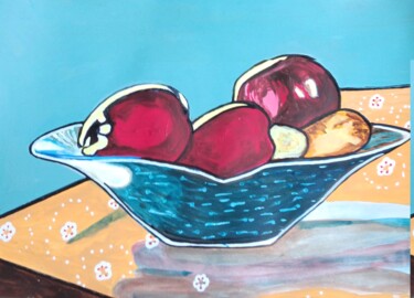 Schilderij getiteld "Obst in der blauen…" door Marija Weiß, Origineel Kunstwerk, Acryl