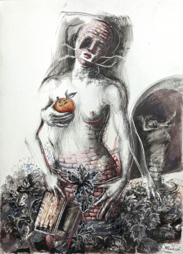 Рисунок под названием "Apple of Discord" - Marijana Rakićević, Подлинное произведение искусства, Чернила