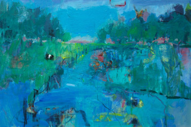 Painting titled "Blue Landscape" by Marije Van Toledo, Original Artwork, Acrylic