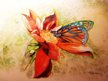 Painting titled "Vlinder paradijs" by Marijke Vanwezer, Original Artwork, Watercolor