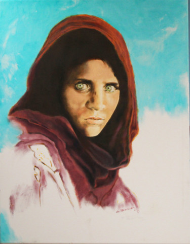 Painting titled "Afghaanse vluchteli…" by Marijke Vanwezer, Original Artwork, Oil