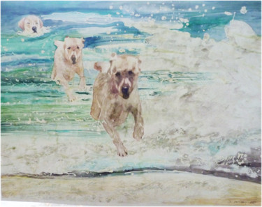Schilderij getiteld "mijn labrador" door Marijke Vanwezer, Origineel Kunstwerk, Olie