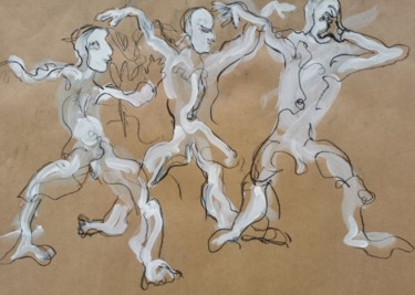 Zeichnungen mit dem Titel "Mouvement - Movment" von Marijo Ponce Fest, Original-Kunstwerk, Gouache