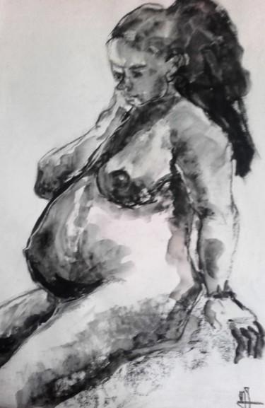 Drawing titled "En création - In cr…" by Marijo Ponce Fest, Original Artwork, Charcoal