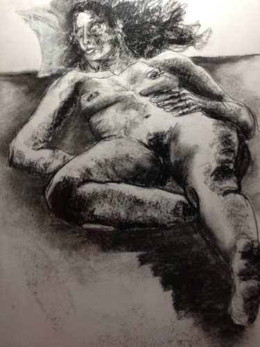Dessin intitulée "Sieste à nu - Naked…" par Marijo Ponce Fest, Œuvre d'art originale, Fusain