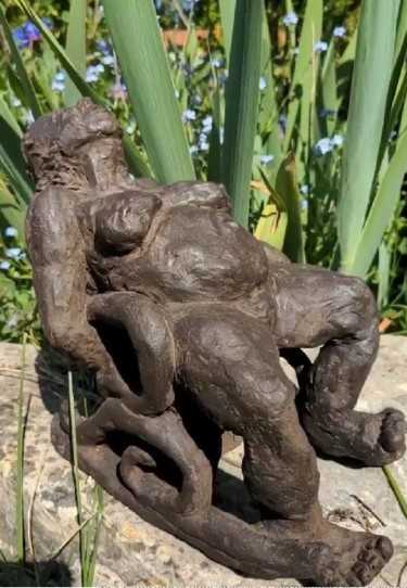 Sculpture titled "Sur le rocking chai…" by Marijo Ponce Fest, Original Artwork, Terra cotta