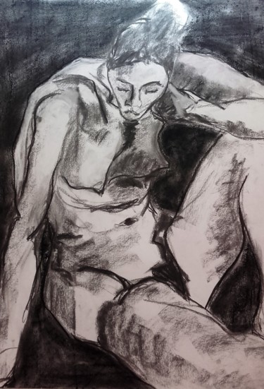 Drawing titled "Décoiffée - Disheve…" by Marijo Ponce Fest, Original Artwork, Charcoal