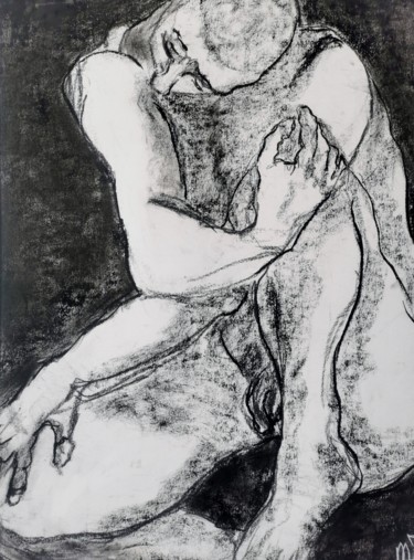 Drawing titled "Repli - Withdrawal" by Marijo Ponce Fest, Original Artwork, Charcoal