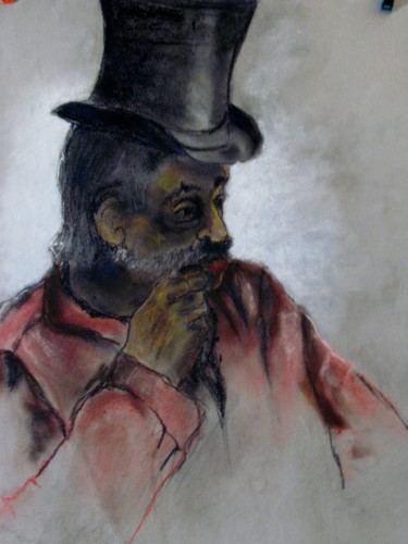 Drawing titled "Chapeau mystérieux…" by Marijo Ponce Fest, Original Artwork, Pastel