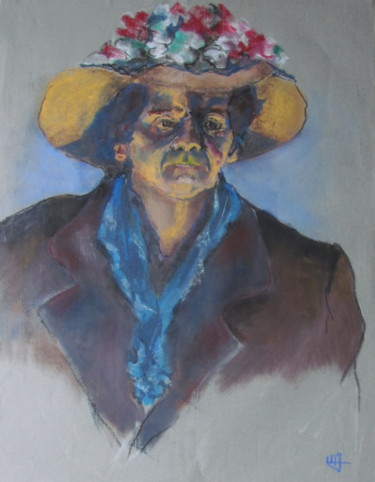 Dessin intitulée "Homme au chapeau fl…" par Marijo Ponce Fest, Œuvre d'art originale, Pastel