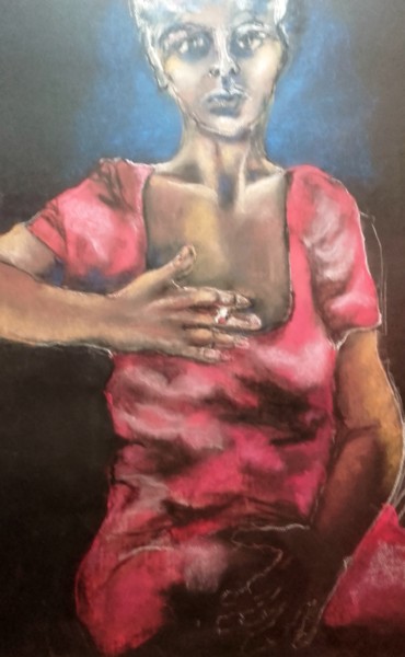 Drawing titled "La robe rouge - The…" by Marijo Ponce Fest, Original Artwork, Pastel