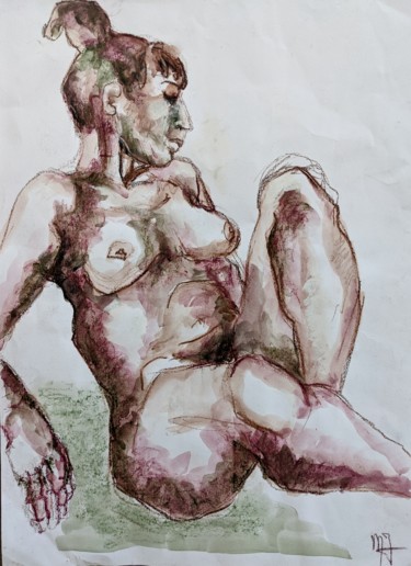Zeichnungen mit dem Titel "La femme au chignon…" von Marijo Ponce Fest, Original-Kunstwerk, Pastell