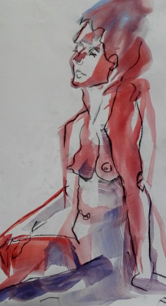 Рисунок под названием "Rouge et bleu - Red…" - Marijo Ponce Fest, Подлинное произведение искусства, Акрил
