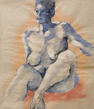 Zeichnungen mit dem Titel "Assise - Sitting" von Marijo Ponce Fest, Original-Kunstwerk, Pastell