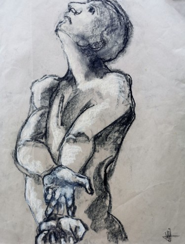 Drawing titled "Là-haut" by Marijo Ponce Fest, Original Artwork, Charcoal